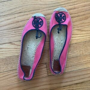 TORY BURCH Ballet Espadrilles in Lipstick Pink and Navy Blue Flats Size 10